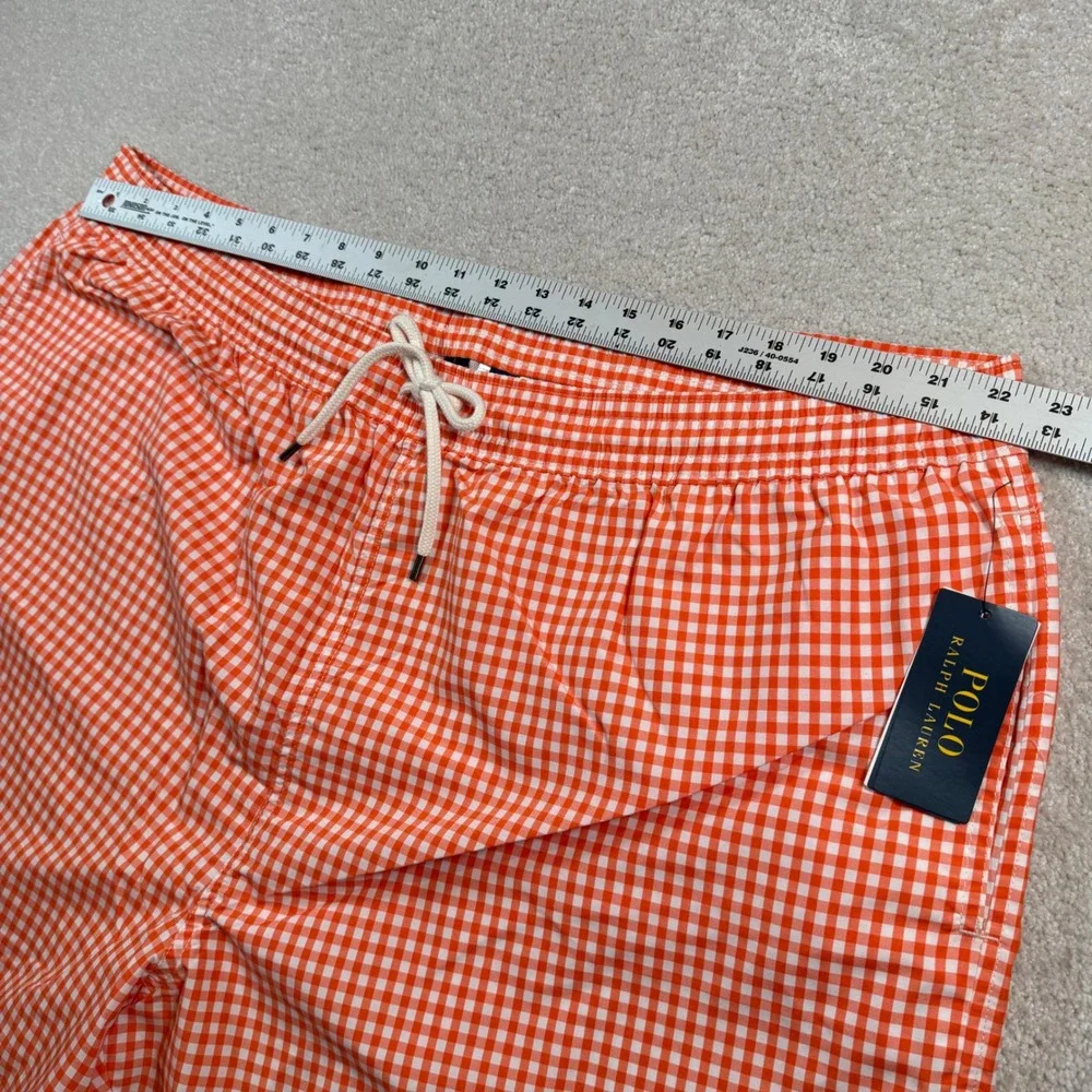 NEW Polo Ralph Lauren Swim Trunks Men 4XB Orange Gingham Check Drawstring‎